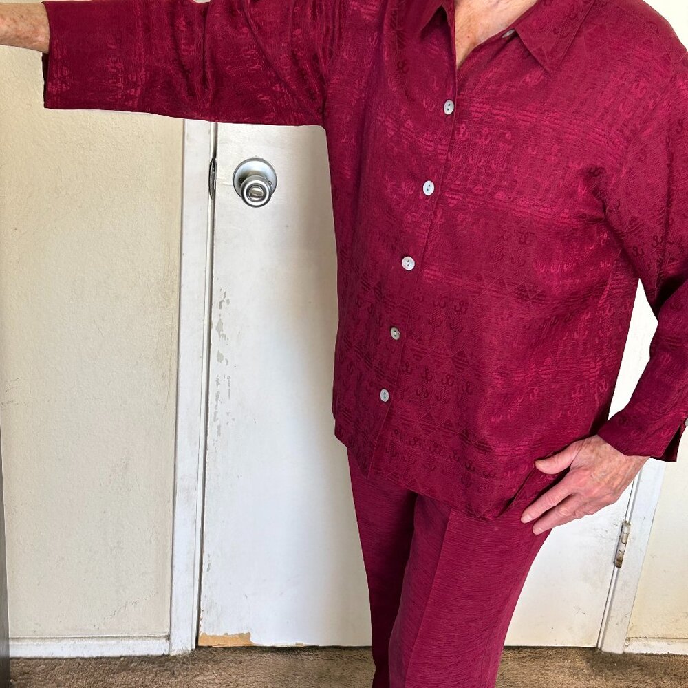 The image shows a Chico's Design walking set in burgundy color.